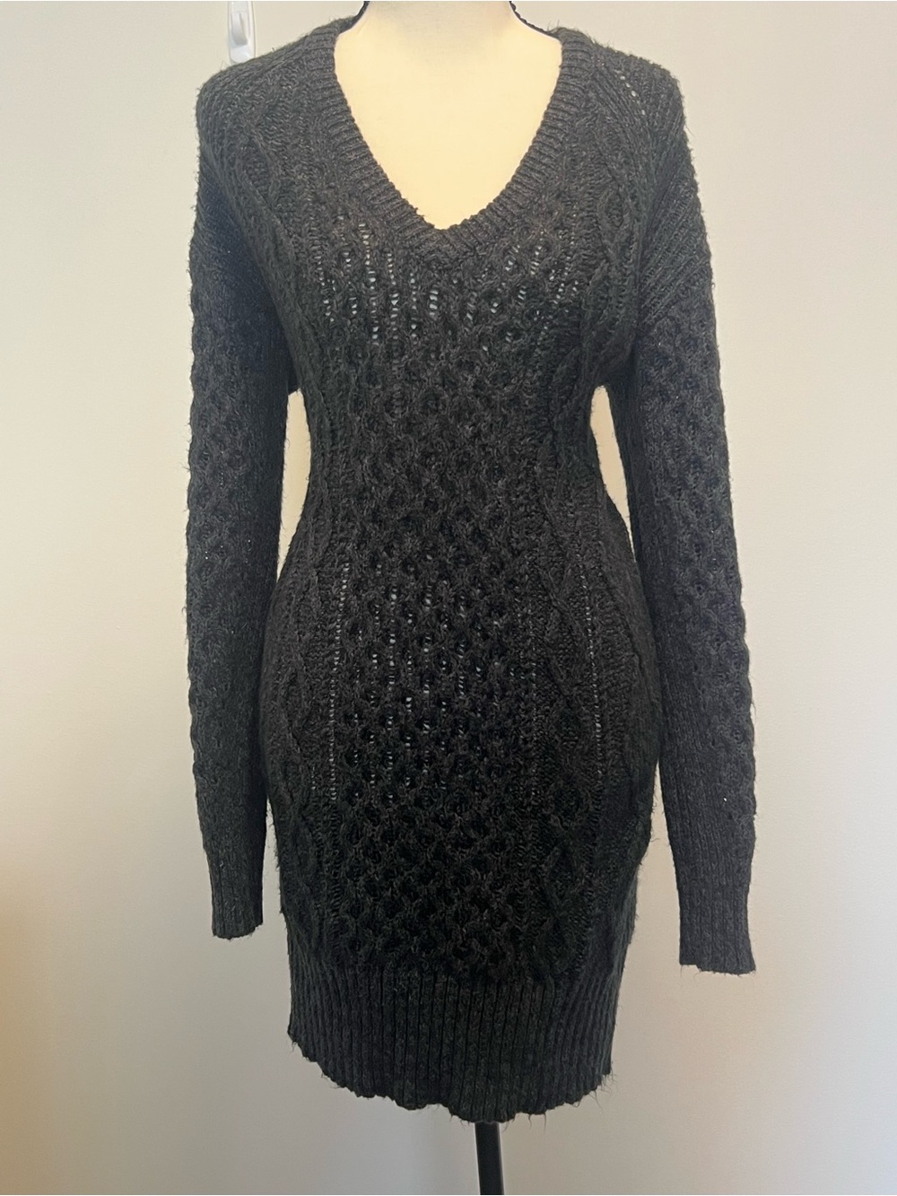 John + Jenn Black Cable Knit V-Neck Sweater